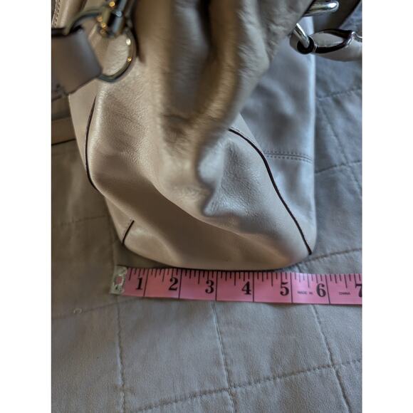 Coach Leather Satchel Taupe Greige Crossbody Bag Silver Hardware Zip Top Pockets - Picture 14 of 14